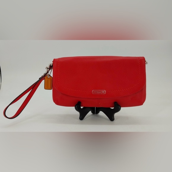COACH F49177 PARK LEATHER LARGE FLAP WRISTLET RED Size: 8.5" x 4.5" x 1.5" - Picture 1 of 11